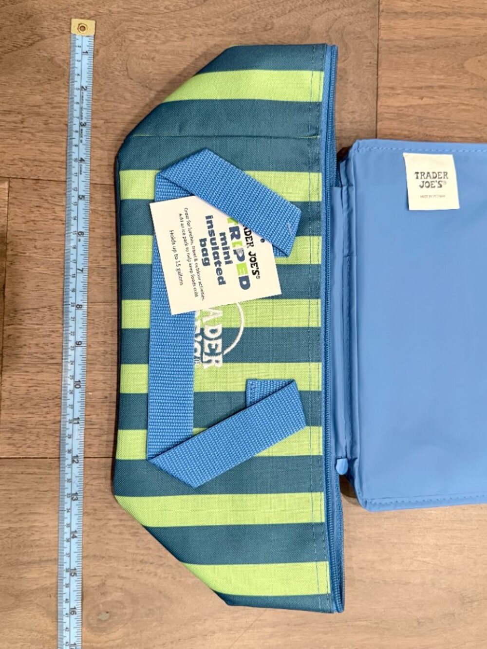 NWT Striped Trader Joe's Mini Insulated Bag - Blue and Green